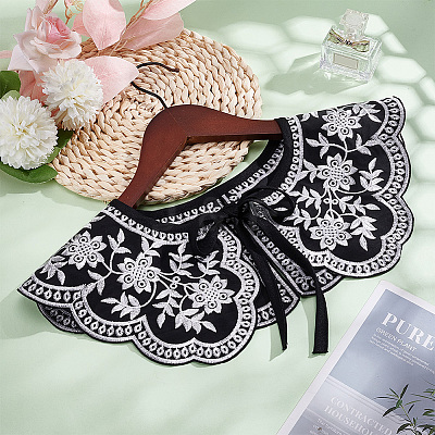 Detachable Fibre Lady's Flower Pattern Embroidered False Collars AJEW-WH0347-09-1