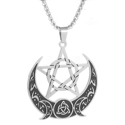 Moon Pentagram 201 Stainless Steel Pendant Necklaces for Women Men FS-WG0AEB1-01-1