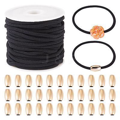5M Round Nylon Elastic Cord with 100Pcs Gold Plastic Beads DIY-TA0011-37-1