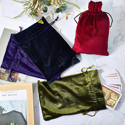4Pcs 4 Colors Rectangle Velvet Drawstring Pouches TP-CN0001-35A-1