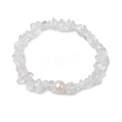 Natural Quartz Crystal Chips Stretch Bracelets for Women BJEW-JB11343-06-1