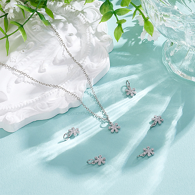 6Pcs 925 Sterling Silver Micro Pave Clear Cubic Zirconia Snowflake Charms PALLOY-WR00007-1