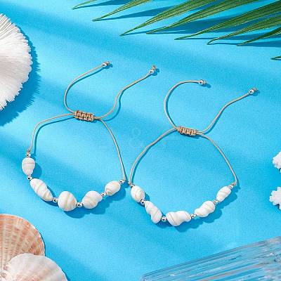 Adjustable Natural Shell Braided Beads Bracelets for Women BJEW-JB10978-1