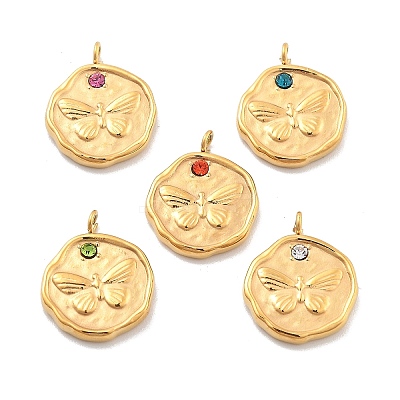 304 Stainless Steel Rhinestone Pendants STAS-M092-04G-1