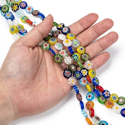 Flat Round Handmade Millefiori Glass Beads X-LK-R004-21-1