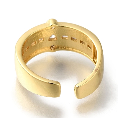 Rack Plating Heart Brass Clear Cubic Zirconia Open Cuff Rings RJEW-S411-03G-1
