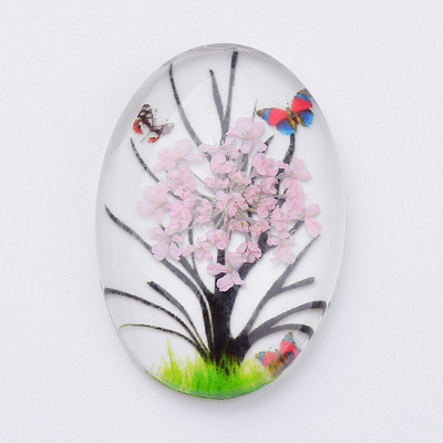 Inner Flower Glass Gabochons GGLA-S027-25x18-07-1