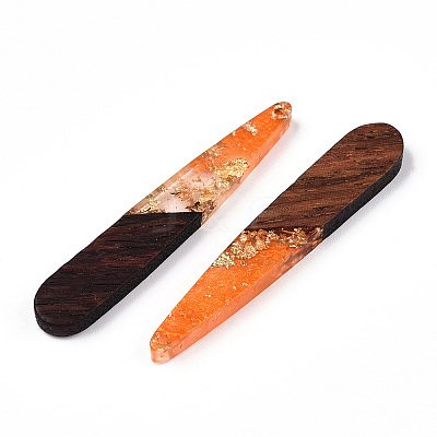 Transparent Resin & Walnut Wood Pendants RESI-N039-69G-1