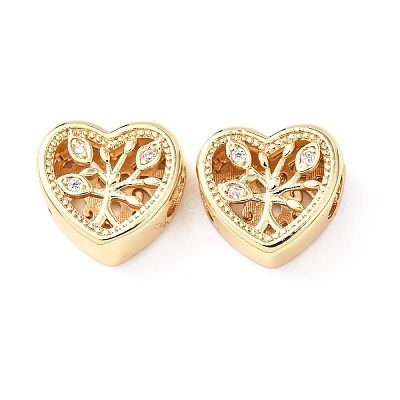 Brass Micro Pave Clear Cubic Zirconia European Beads KK-G551-02G-1