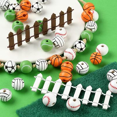 100Pcs 5 Style Painted Natural Wood European Beads WOOD-LS0001-45-1