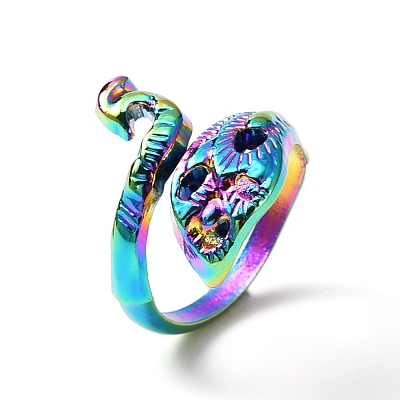 Rainbow Color Zinc Alloy Peacock Open Cuff Ring RJEW-WH0003-05A-1