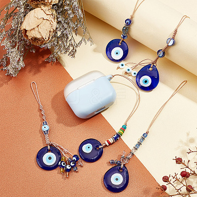 5Pcs 5 Style Handmade Glass Evil Eye Pendant Decorations HJEW-PH0001-47-1
