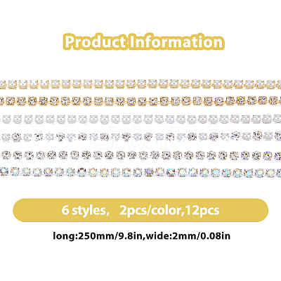 12Pcs 6 Style Alloy Rhinestone Chains MRMJ-HY0002-30-1