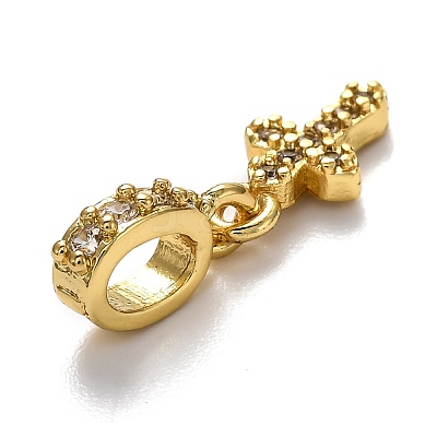 Brass Micro Pave Cubic Zirconia European Dangle Charms ZIRC-H119-01G-1