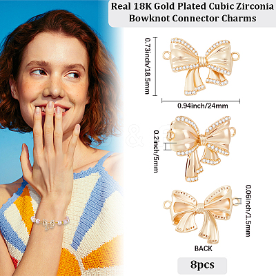 8Pcs Brass Micro Pave Clear Cubic Zirconia Connector Charms KK-BBC0018-59-1