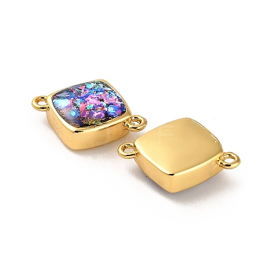 Brass Pave Synthetic Opal Rhombus Connector Charms KK-A239-07G-1