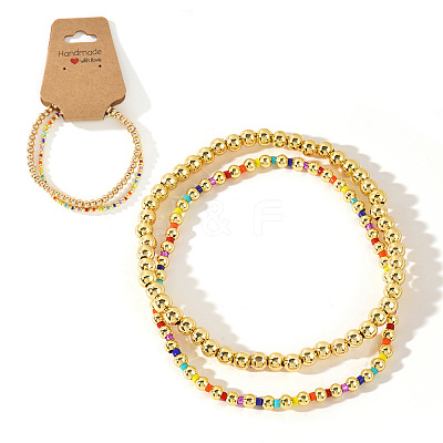 2Pcs Fashionable Brass & Seed Beads Beaded Stretch Bracelet Sets for Women ZD1327-8-1