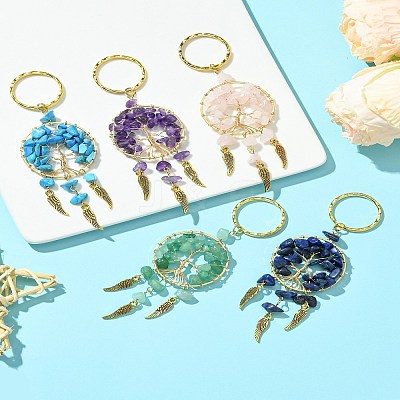 5Pcs 5 Styles Woven Net/Web with Wing Pendant Keychain KEYC-FZ00023-1