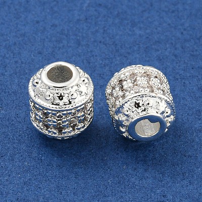 Rack Plating Brass Micro Pave Clear Cubic Zirconia Beads KK-L215-309S-1