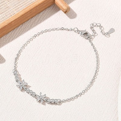 Brass Pave Clear Cubic Zirconia Flower Link Bracelets KK-CBA6980-24P-1
