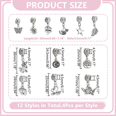 48Pcs 12 Styles Brass European Dangle Charms KK-HY0004-07-1
