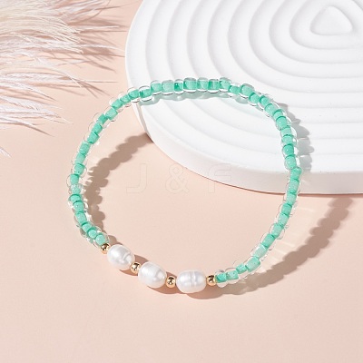 Natural Pearl Beads Stretch Bracelet BJEW-JB07108-1