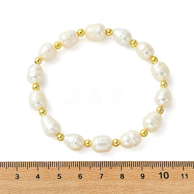 Brass & Natural Cultured Freshwater Pearl Beaded Stretch Bracelets for Women BJEW-JB13740-1