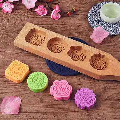 Flat Round & Square & Flower Wooden Press Mooncake Molds BAKE-SZ0001-02-1