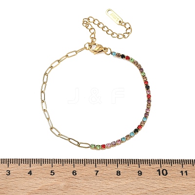 304 Stainless Steel Paperclip Chain & Rhinestone Cup Chains  Bracelets for Women BJEW-D456-06G-03-1