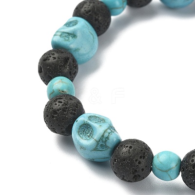 Dyed Natural & Synthetic Mixed Gemstone Skull & Cross Beaded Stretch Bracelets BJEW-TA00272-02-1