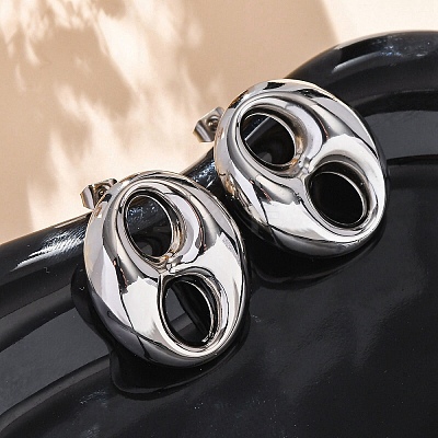Oval 304 Stainless Steel Stud Earrings EJEW-A125-79B-P-1
