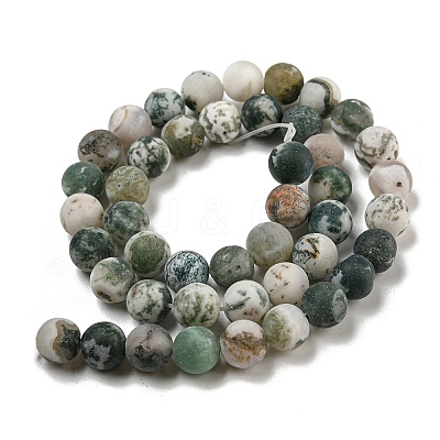 Natural Tree Agate Frosted Agate Round Gemstone Beads Strands G-O151-01-8mm-1