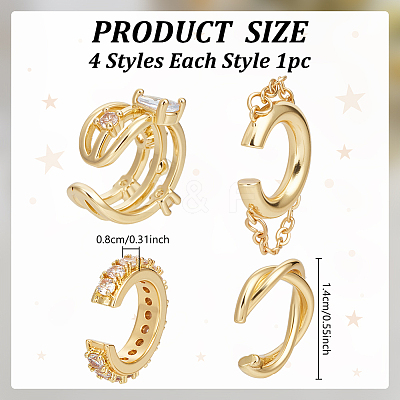 4Pcs Triple C-Shaped Alloy Micro Pave Clear Cubic Zirconia Cuff Earrings EJEW-WR0001-011-1