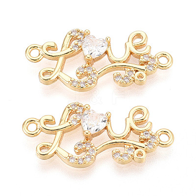 Brass Pave Clear Cubic Zirconia Word Love Links/Connector Charms KK-T077-65G-1