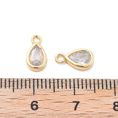 Brass Micro Pave Clear Cubic Zirconia Charms KK-G516-24G-1