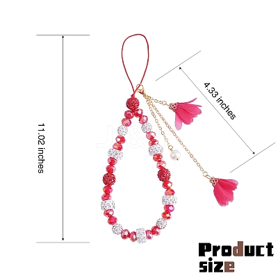 Polymer Clay Rhinestone & Glass Beaded Chain Mobile Strap HJEW-SW00021-02-1