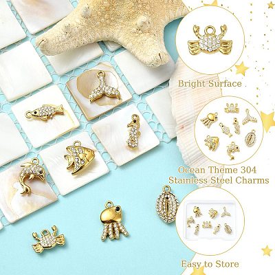 8Pcs 8 Styles Ocean Theme 304 Stainless Steel Charms STAS-CJ0003-52-1