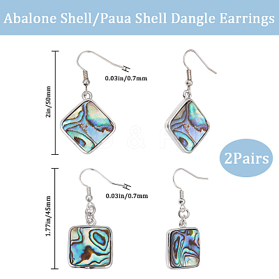 2 Pairs 2 Style Natural Abalone Shell/Paua Shell Dangle Earrings EJEW-BBC0001-22-1