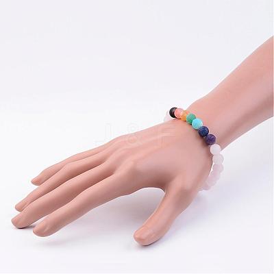Natural Rose Quartz & Gemstone Beads Stretch Bracelets BJEW-JB02510-03-1