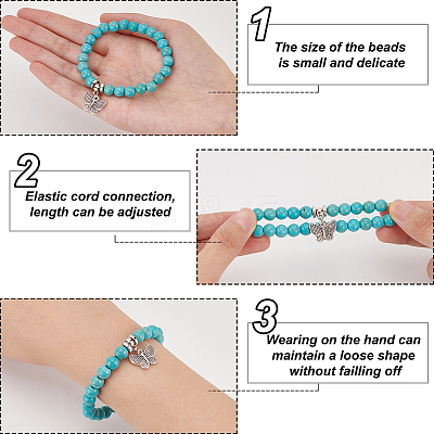 6Pcs 6 Style Synthetic Turquoise Round Beaded Stretch Bracelets Set BJEW-AN0001-20-1