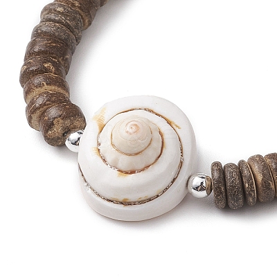 Natural Coconut Rondelle Beaded Stretch Bracelets BJEW-JB10250-02-1