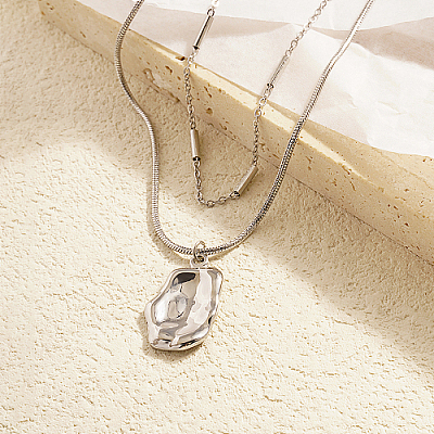 Non-Tarnish 304 Stainless Steel Round Snake & Link Chains Double Layer Necklaces LK2067-2-1