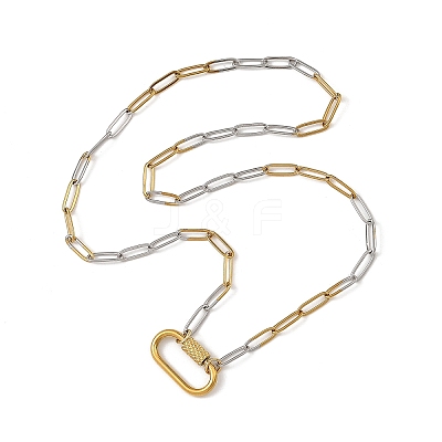 3.5MM Duo Tone Brass Paperclip Chain Necklaces with 304 Stainless Steel Screw Clasps NJEW-JN06537-1