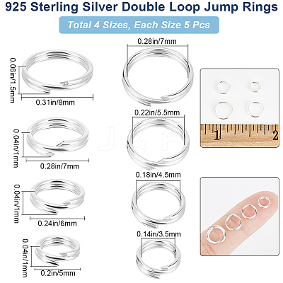20Pcs 4 Styles 925 Sterling Silver Split Jump Rings STER-BBC0006-57-1
