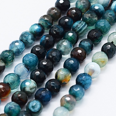 Faceted Natural Agate Beads Strands G-F561-6mm-D08-1