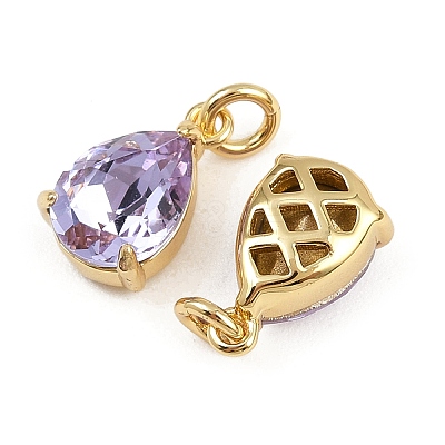 Teardrop Brass Glass Charms KK-L240-06G-01-1
