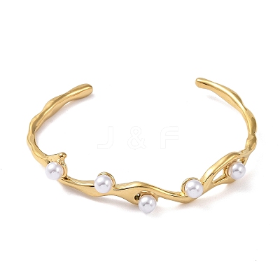 304 Stainless Steel Open Cuff Bangles for Women BJEW-M313-04G-1