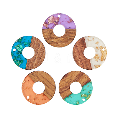 Transparent Resin & Walnut Wood Pendants RESI-CJ0001-75-1