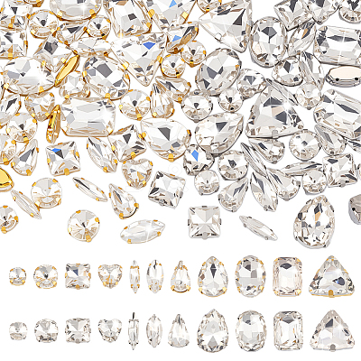 2 Bags 2 Colors Glass Sew on Rhinestones GACR-PH0008-04-1