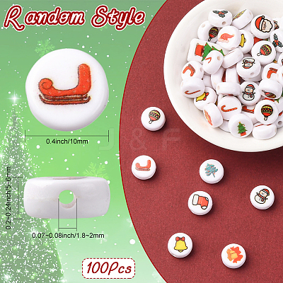 100Pcs Christmas Theme Printed Opaque Acrylic Beads OACR-SP0001-93-1